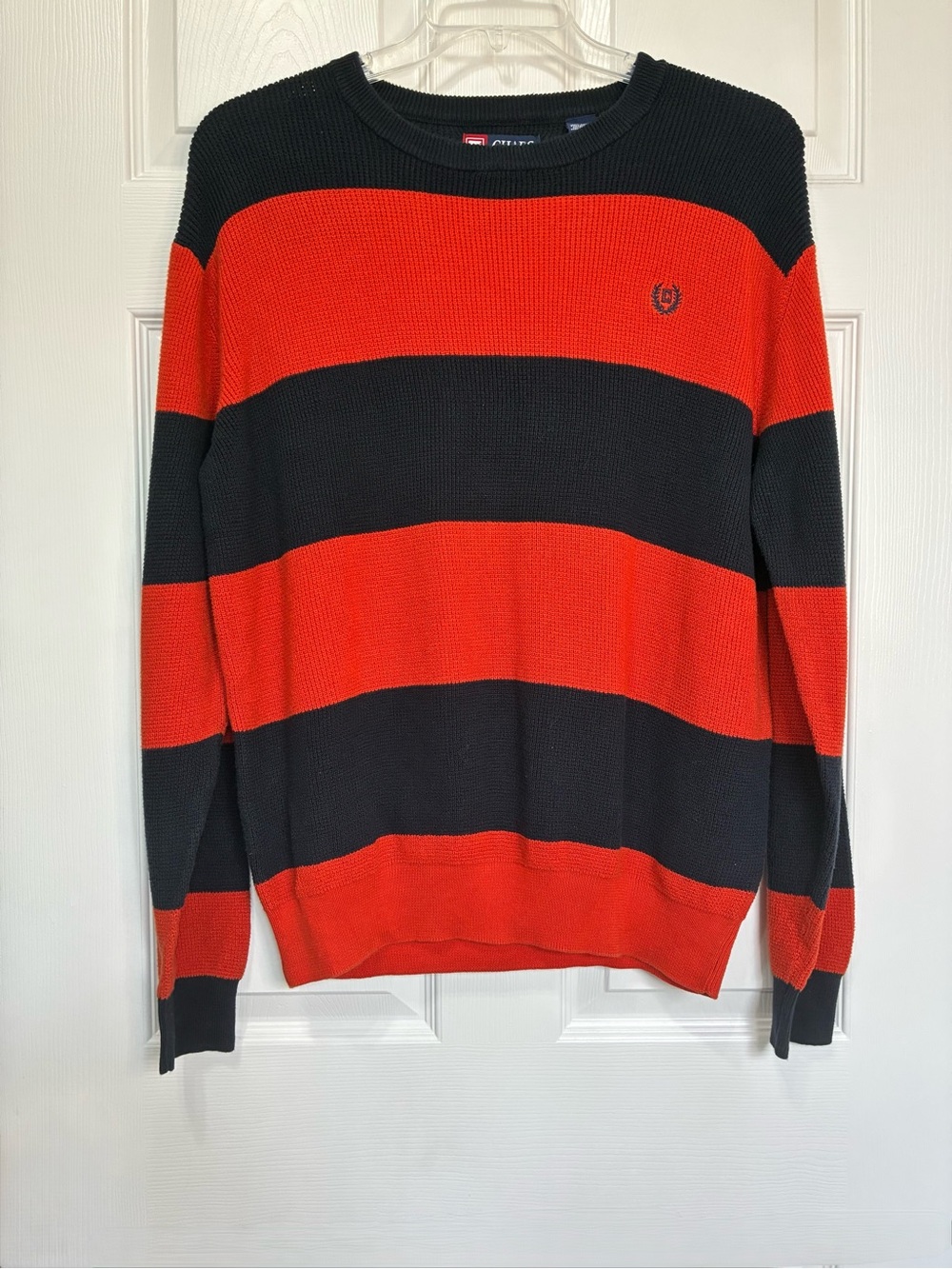 Chaps Ralph Lauren Sweater Mens Large Navy Red Rugby Striped Waffle Knit Heavy